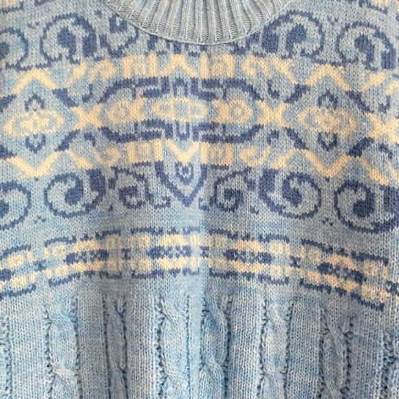 Vintage Jantzen Floral Baby Blue Cable Knit Mock Neck Pullover  XL - Picture 2 of 4